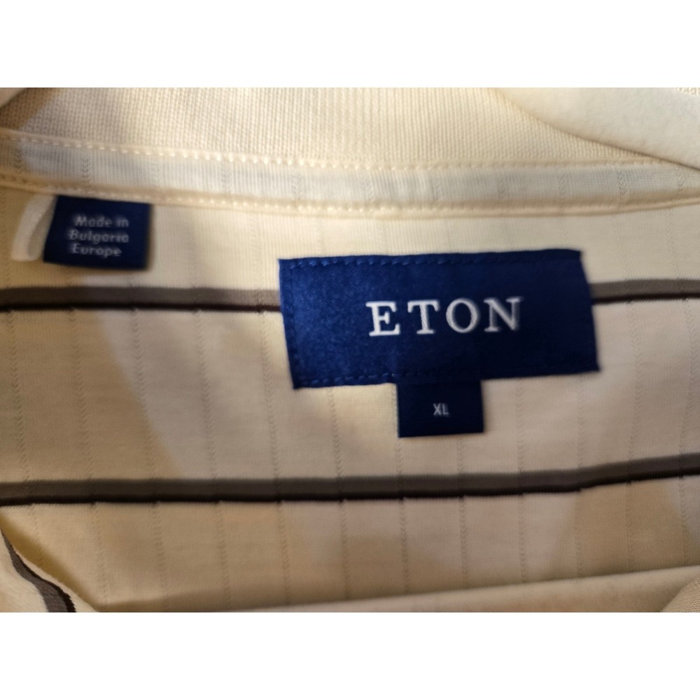 Eton Mens XL Jersey Striped Jacquard Zip Polo Shirt Cream Brn Cotton 10001076531 - Picture 7 of 8